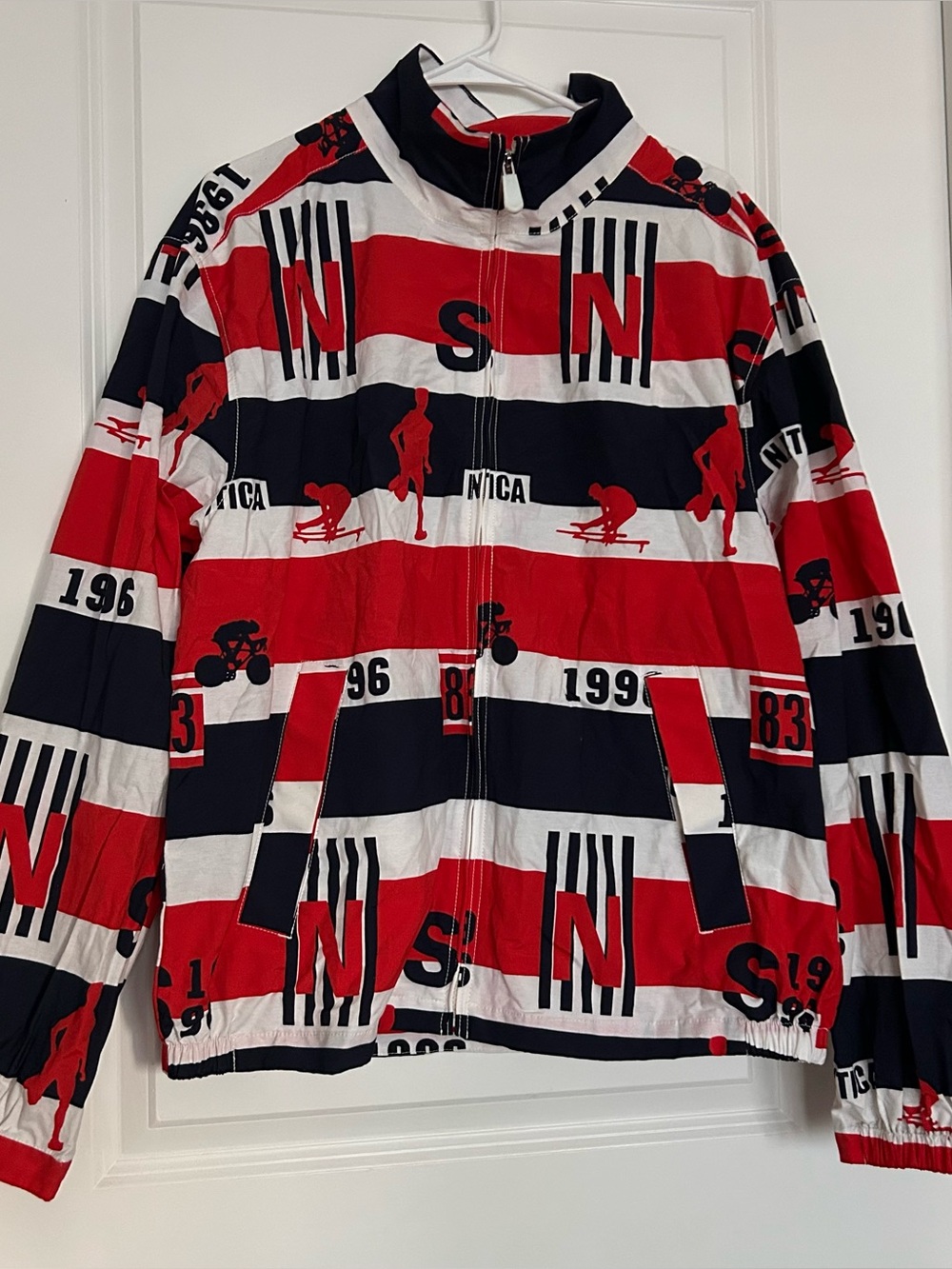 NWOT Nautica (M) Striped Logo Print Windbreaker Jacket